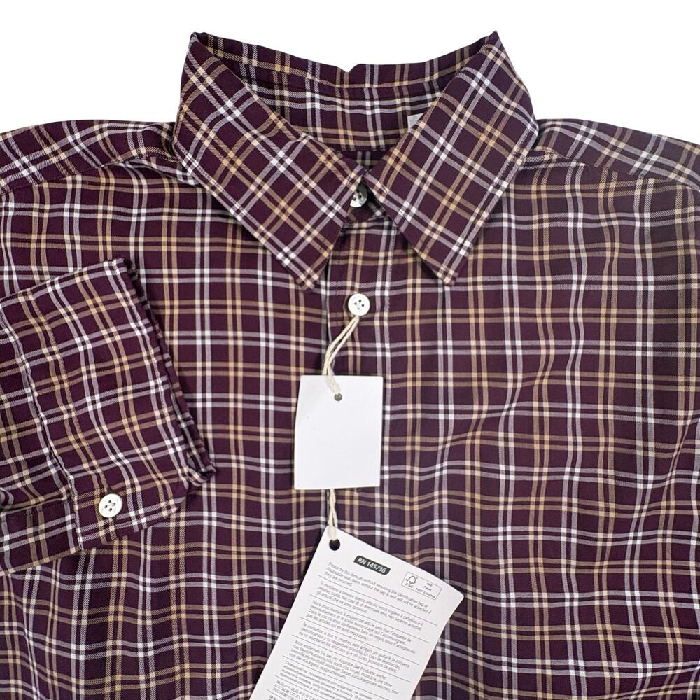 Finamore 1925 for Antonia Plaid Shirt Men's 40 Burgundy Handmade Tailoring NWT